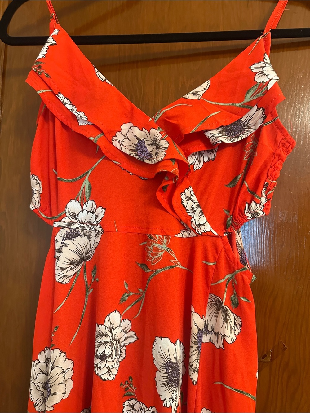Inspired Hearts Red Floral Asymmetrical Slip Dress